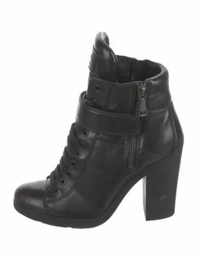 Pre-owned Prada Leather Combat Boots In Black