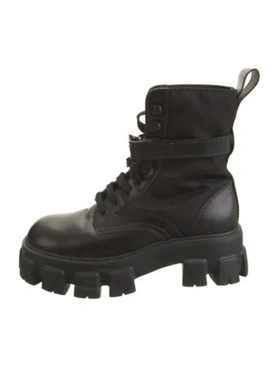 Pre-owned Prada Leather Combat Boots In Black