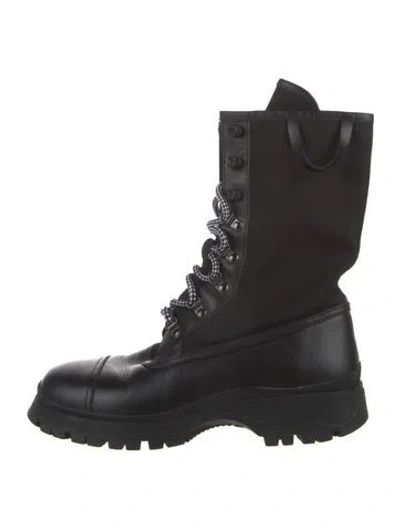 Pre-owned Prada Leather Combat Boots In Black