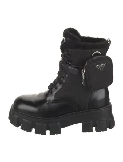 Pre-owned Prada Leather Combat Boots In Black