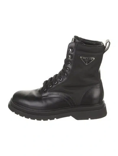 Pre-owned Prada Leather Combat Boots In Black