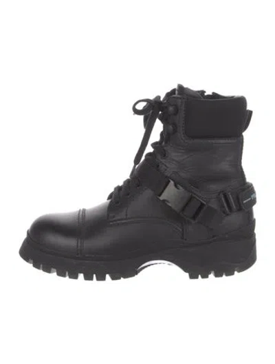Pre-owned Prada Leather Combat Boots In Black