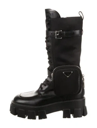 Pre-owned Prada Leather Combat Boots In Black