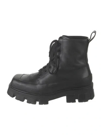 Pre-owned Prada Leather Combat Boots In Black