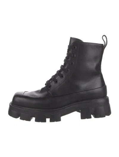 Pre-owned Prada Leather Combat Boots In Black