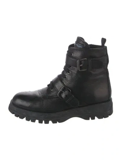 Pre-owned Prada Leather Combat Boots In Black