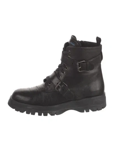 Pre-owned Prada Leather Combat Boots In Black
