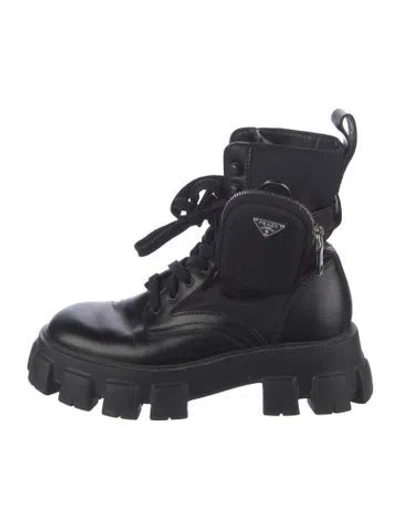 Pre-owned Prada Leather Combat Boots In Black
