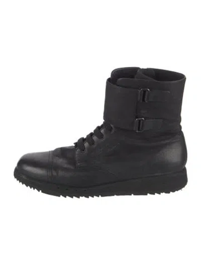 Pre-owned Prada Leather Combat Boots In Black