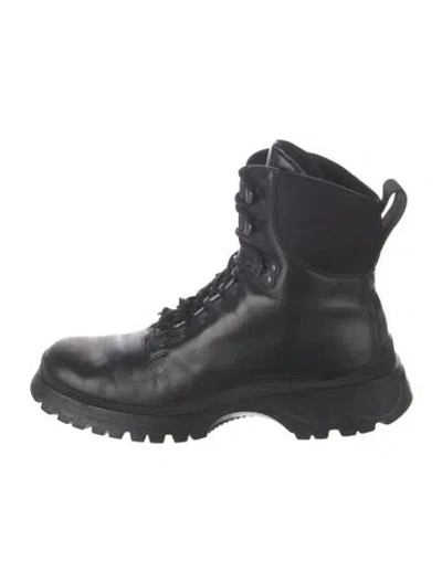 Pre-owned Prada Leather Combat Boots In Black