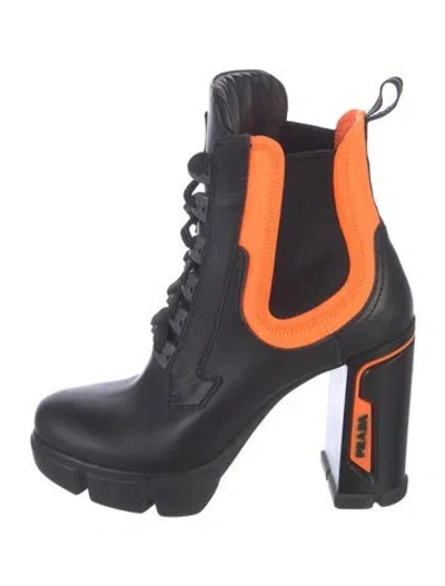 Pre-owned Prada Leather Combat Boots In Black