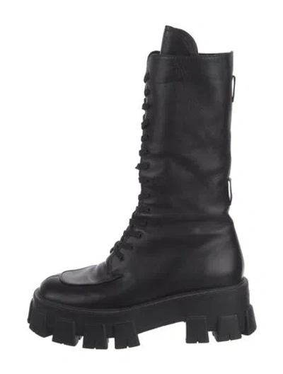 Pre-owned Prada Leather Combat Boots In Black