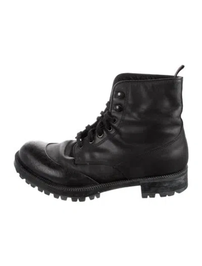 Pre-owned Prada Leather Combat Boots In Black