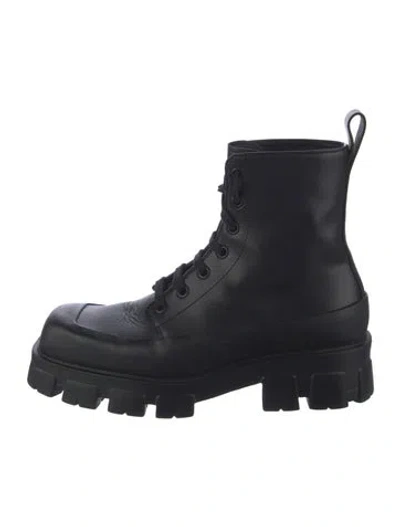 Pre-owned Prada Leather Combat Boots In Black