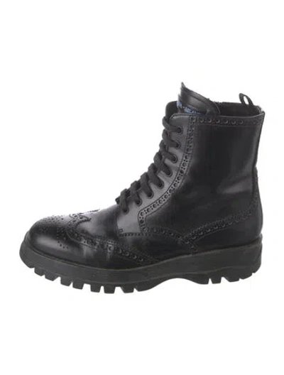 Pre-owned Prada Leather Combat Boots In Black
