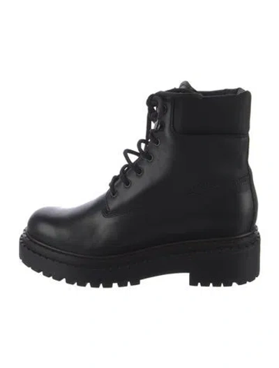 Pre-owned Prada Leather Combat Boots In Black