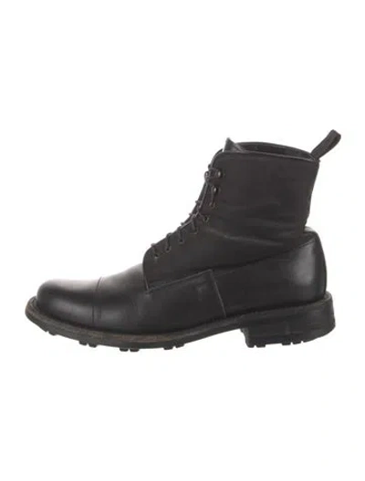 Pre-owned Prada Leather Combat Boots In Black
