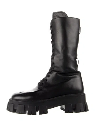 Pre-owned Prada Leather Combat Boots In Black