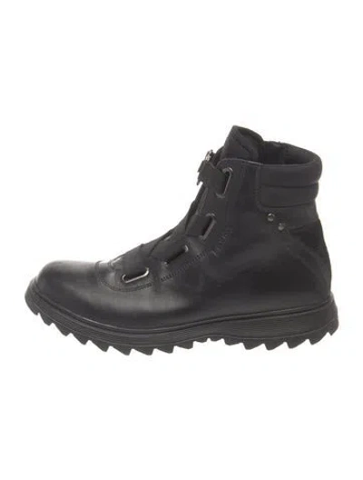 Pre-owned Prada Leather Combat Boots In Black