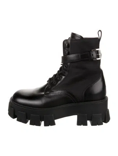 Pre-owned Prada Leather Combat Boots In Black