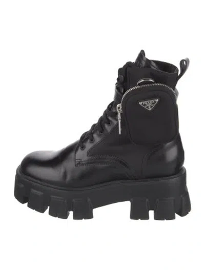 Pre-owned Prada Leather Combat Boots In Black