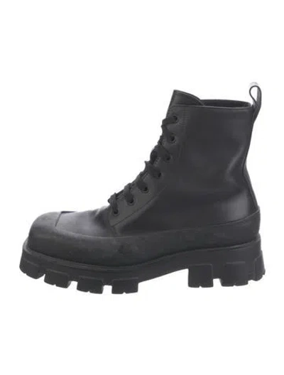 Pre-owned Prada Leather Combat Boots In Black