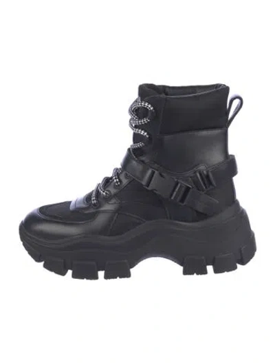 Pre-owned Prada Leather Combat Boots In Black