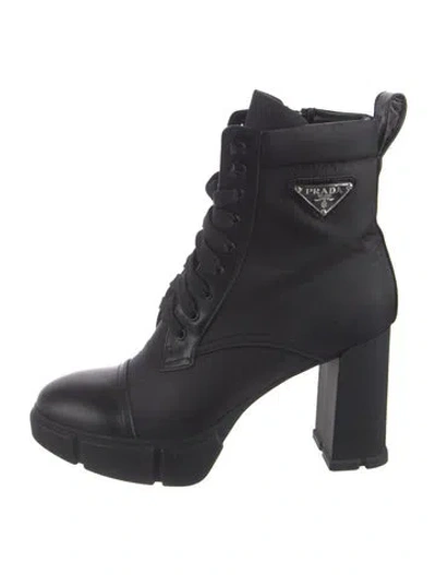 Pre-owned Prada Leather Combat Boots In Black