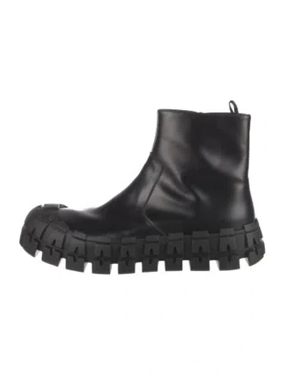 Pre-owned Prada Leather Combat Boots In Black