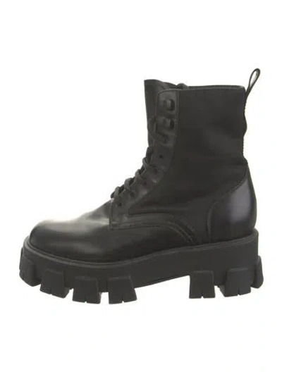 Pre-owned Prada Leather Combat Boots In Black