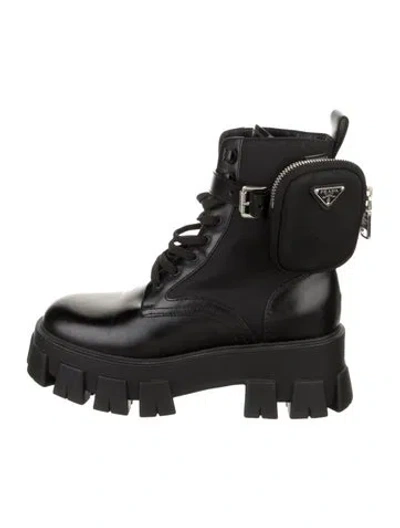 Pre-owned Prada Leather Combat Boots In Black