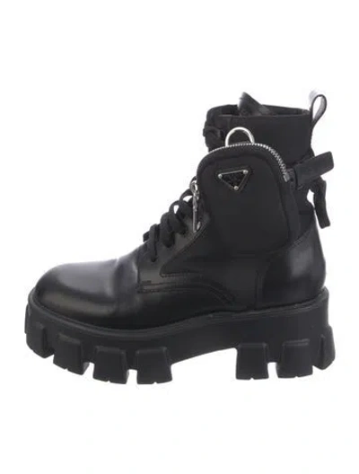 Pre-owned Prada Leather Combat Boots In Black