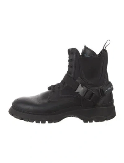 Pre-owned Prada Leather Combat Boots In Black