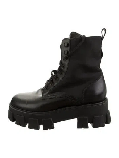 Pre-owned Prada Leather Combat Boots In Black