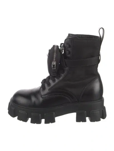 Pre-owned Prada Leather Combat Boots In Black