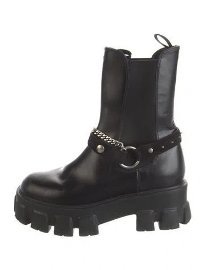Pre-owned Prada Leather Combat Boots In Black