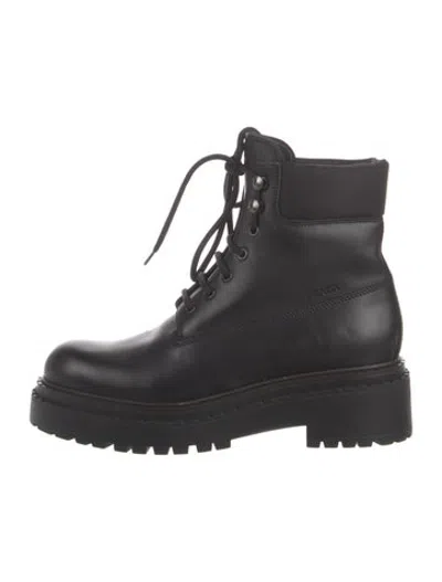 Pre-owned Prada Leather Combat Boots In Black