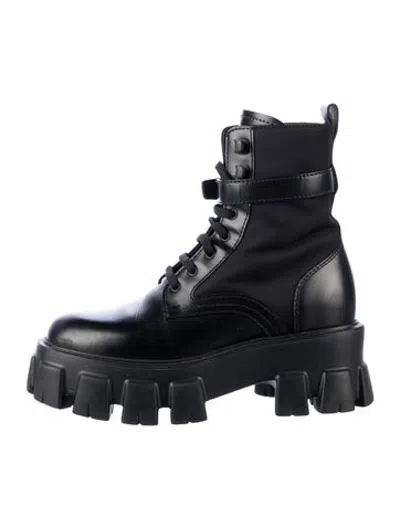 Pre-owned Prada Leather Combat Boots In Black