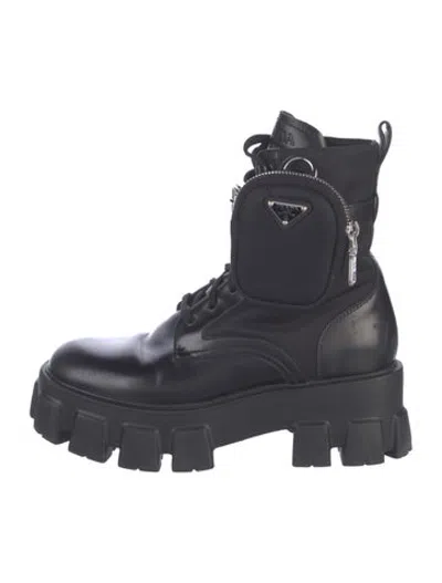 Pre-owned Prada Leather Combat Boots In Black