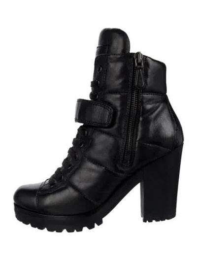 Pre-owned Prada Leather Combat Boots In Black/blue