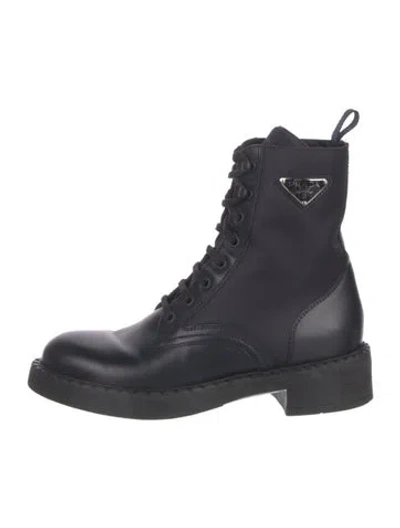 Pre-owned Prada Leather Combat Boots In Blue