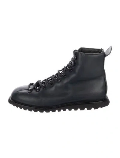Pre-owned Prada Leather Combat Boots In Blue