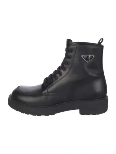 Pre-owned Prada Leather Combat Boots In Blue