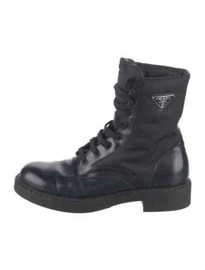 Pre-owned Prada Leather Combat Boots In Blue