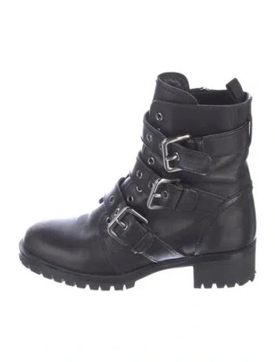 Pre-owned Prada Leather Combat Boots In Blue