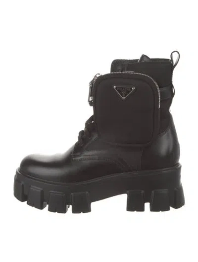 Pre-owned Prada Leather Combat Boots In Brown
