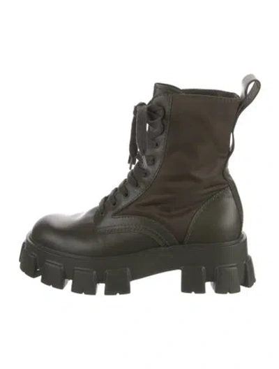 Pre-owned Prada Leather Combat Boots In Green
