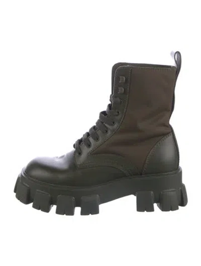 Pre-owned Prada Leather Combat Boots In Green