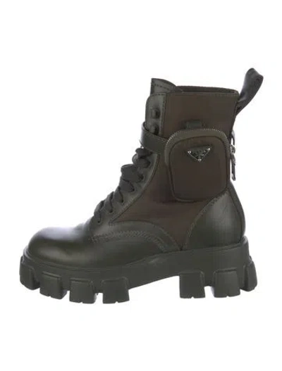Pre-owned Prada Leather Combat Boots In Green
