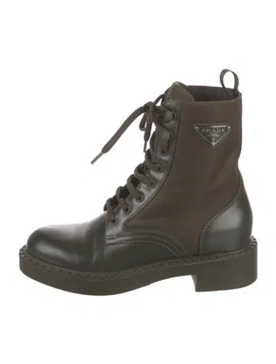 Pre-owned Prada Leather Combat Boots In Green
